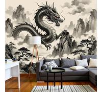 MIATCENRT Papier Peint Soie Panoramique Peinture À L'Encre De Chine, 350x256cm, 3D Poster Geant Muraux Non Auto-Adhésif Déco, Dragon Des Montagnes, pour Salon Chambre Restaurant Décoration Murale