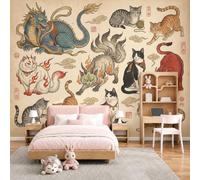 MIATCENRT Papier Peints Geant Panoramique Chat Démon Bête Mythique, Personnalisé Thème Ukiyo-E Japonais Tableaux Photo Muraux Pour Salon Chambre D'Enfant Décoration Murale,( 200x140cm)