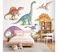 MIATCENRT Papier Peints Geant Panoramique Dinosaure À L'Aquarelle, Personnalisé Thème Plaisir Enfantin Tableaux Photo Muraux Pour Salon Chambre D'Enfant Décoration Murale,(250x175cm)