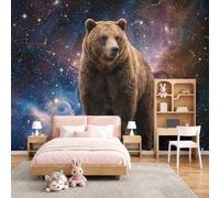 MIATCENRT Papier Peints Geant Panoramique Ours Brun Sous Un Ciel Étoilé, Personnalisé Thème Animaux Fantastiques Tableaux Photo Muraux Pour Salon Chambre D'Enfant Décoration Murale,( 200x140cm)