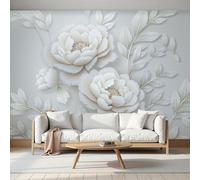 MIATCENRT Papier Peints Panoramique Soie Branches Feuilles Et Fleurs En Relief De Pivoine 200x140cm - Geant Mural Personnalisé Effet 3D - Thème Pour Salon et Chambre à Coucher Décoration Murale