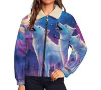 MIATCENRT Polaire Femme Chaude avec Zippée Vestes, Loup Des Forêts Moelleux Confortable Teddy Veste, Chaud Doublé en Sherpa Manteau Fantastique pour Maison Randonnée Escalade