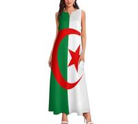 MIATCENRT Robe d’été Femme sans Manches, Col en V Imprimé Drapeau Algérie Robe Longue Décontractée avec Poches, Grande Taille Chic Robes Plage Cocktail Estivale
