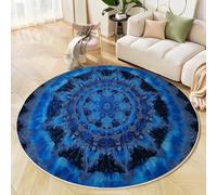 MIATCENRT Rond Tapis Lavable de Salon 80cm Psychédélique, Tapis de Chambre Doux, Moquette Poil Court Bleu foncé Motif Tie-Dye Mandala, pour Salon Coin de Cheminée à Salle a Manger