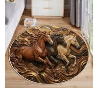 MIATCENRT Rond Tapis pour Enfants Chambre, Art en Relief Cheval des Vagues, Lavable Antidérapant, Salon Doux Pelucheux intérieur Sol Décoration Maison Tapis (Brun, 160cm)