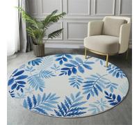 MIATCENRT Rond Tapis pour Enfants Chambre, Plantes Simples Feuilles De Fougère À L'Aquarelle, Lavable Antidérapant, Salon Doux Pelucheux intérieur Sol Décoration Maison Tapis (Bleu Clair, 200cm)