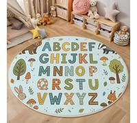 MIATCENRT Rond Tapis Salon Lavable, Chambre Pile Courte Enfant Alphabet des Animaux Dessins Animés Rampant pour Bébé, Grand Doux Petite Intérieur Tapis de Jeu pour Bébé (Bleu Clair, 100cm)