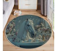 MIATCENRT Rond Tapis Salon Lavable, Chambre Pile Courte Enfant Bain De Cheval Blanc Animaux De Rêve Rampant pour Bébé, Grand Doux Petite Intérieur Tapis de Jeu pour Bébé (Bleu, 120cm)