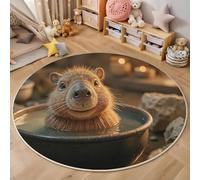MIATCENRT Rond Tapis Salon Lavable, Chambre Pile Courte Enfant Bol Contenant Capybara Mignon Rampant pour Bébé, Grand Doux Petite Intérieur Tapis de Jeu pour Bébé (Brun, 200cm)