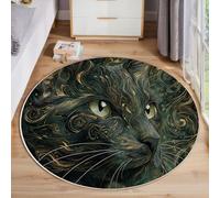 MIATCENRT Rond Tapis Salon Lavable, Chambre Pile Courte Enfant Décoration Mystère Chat Noir Whirlpool Rampant pour Bébé, Grand Doux Petite Intérieur Tapis de Jeu pour Bébé (Vert foncé, 120cm)