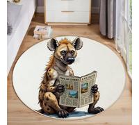 MIATCENRT Rond Tapis Salon Lavable, Chambre Pile Courte Enfant Hyènes Lisant Le Journal Animaux Amusants Rampant pour Bébé, Grand Doux Petite Intérieur Tapis de Jeu pour Bébé (Brun Jaune, 80cm)