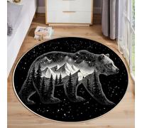 MIATCENRT Rond Tapis Salon Lavable, Chambre Pile Courte Enfant Montagnes Forêts Ours Animaux Silhouettes Rampant pour Bébé, Grand Doux Petite Intérieur Tapis de Jeu pour Bébé (Noir, 200cm)