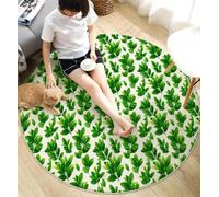 MIATCENRT Rond Tapis Salon Lavable, Chambre Pile Courte Enfant Texture Fraîcheur des Feuilles des Plantes Rampant pour Bébé, Grand Doux Petite Intérieur Tapis de Jeu pour Bébé (Vert, 100cm)