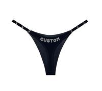 MIATCENRT String Personnalisé Sexy avec Nom De Lettre pour Femme - Lettres en Cristal À Faire Soi-Même, Culotte Élastique, String G, Bas De Bikini, Chaînes De Corps, Bijoux Cadeau pour Dames, Noir, S