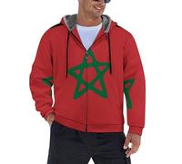 MIATCENRT Sweat a Capuche Homme Vestes Doublées en Polaire Blouson, Hiver Manteau Chaud Hoodies Sweatshirt, Imprimé Drapeau Maroc Zippées pour Le Travail à L'extérieur