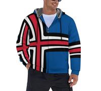 MIATCENRT Sweat à Capuche Homme Zippé, Veste de Sport en Polaire Hoodies Imprimé Drapeau Islande Oversize Jacket, Décontracté Cardigan Fermture Eclair avec Poches Cordon