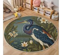 MIATCENRT Tapis de Salon Rond Animaux du Parc, Motif Héron Bleu De L'Étang Tapis Antidérapant Doux Moelleux pour Décoration Salle à Manger Canapé ou Chambre d'enfant (Bleu foncé, Diamètre 80cm)
