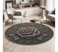 MIATCENRT Tapis de Salon Rond Reliefs De Roses, Motif Médailles Tapis Antidérapant Doux Moelleux pour Décoration Salle à Manger Canapé ou Chambre d'enfant (Rose Gris, Diamètre 200cm)