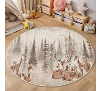 MIATCENRT Tapis Rond 100cm, Animaux De Dessins Animés Cerf Sika des Forêts, Lavable en Machine pour Salon, Ne Perd Pas Ses Poils, Tapis de Sol Décoration Dos Antidérapant pour Chambre à Coucher