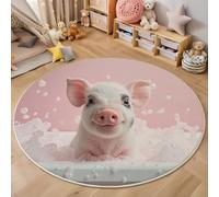 MIATCENRT Tapis Rond 100cm Lavable Machine, Moquette Antidérapante Poil Bas Style Réaliste Mignon, Motif Cochon dans La Baignoire Doux pour Salon Chambre Cuisine Nursery Bureau