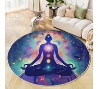 MIATCENRT Tapis Rond 120cm, Microfibre Douce Tapis Circulaire Psychédélique Art, Moquette Salon Chambre, Imprimés Chakra Lotus Antidérapant Lavable Moquette de Décoration, Bleu Violet