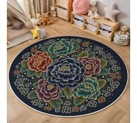 MIATCENRT Tapis Rond, 120cm Poil Court Vert Tapis, Salon Chambre Antidérapant Moquette de Sol Décoratif, Motif Nuages De Bon Augure Pivoine Moquette Rond Tradition Art pour Salon Chambre