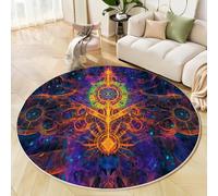 MIATCENRT Tapis Rond, 120cm Poil Court Violet foncé Tapis, Salon Chambre Antidérapant Moquette de Sol Décoratif, Motif Néon Géométrique Symbolique Moquette Rond Psychédélique pour Salon Chambre