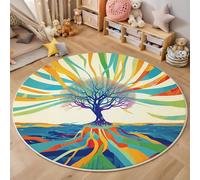 MIATCENRT Tapis Rond 120cm, Tapis Psychédélique Art Lavable en Machine pour Salon, Tapis Antidérapant, Moquette Coloré Imprimé Couleur Lignes Arbre pour Salle à Manger, Chambre d’Enfant, Nurserie
