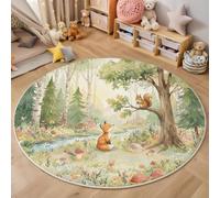 MIATCENRT Tapis Rond 160cm, Animaux À L'Aquarelle Mignon Petit Écureuil-Renard, Lavable en Machine pour Salon, Ne Perd Pas Ses Poils, Tapis de Sol Décoration Dos Antidérapant pour Chambre à Coucher