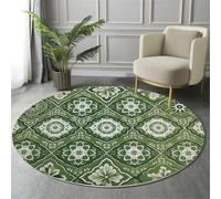 MIATCENRT Tapis Rond 160cm Lavable Machine, Moquette Antidérapante Poil Bas Style, Motif Style Européen Rétro À Motifs Géométriques Doux pour Salon Chambre Cuisine Nursery Bureau