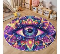 MIATCENRT Tapis Rond 160cm, Microfibre Douce Tapis Circulaire Psychédélique Art, Moquette Salon Chambre, Imprimés Mandala Yeux Antidérapant Lavable Moquette de Décoration, Violet