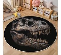 MIATCENRT Tapis Rond, 160cm Poil Court Noir Tapis, Salon Chambre Antidérapant Moquette de Sol Décoratif, Motif Tyrannosaure Rex Sculpture Moquette Rond Antiquité pour Salon Chambre