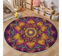 MIATCENRT Tapis Rond, 160cm Poil Court Violet Tapis, Salon Chambre Antidérapant Moquette de Sol Décoratif, Motif Géométrique Mandala Moquette Rond Psychédélique pour Salon Chambre