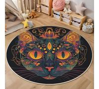 MIATCENRT Tapis Rond 160cm, Tapis Psychédélique Lavable en Machine pour Salon, Tapis Antidérapant, Moquette Gris foncé Imprimé Fleurs Tête De Chat pour Salle à Manger, Chambre d’Enfant, Nurserie