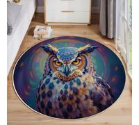 MIATCENRT Tapis Rond 80cm, Art Psychédélique Chouette Tourbillon, Lavable en Machine pour Salon, Ne Perd Pas Ses Poils, Tapis de Sol Décoration Dos Antidérapant pour Chambre à Coucher