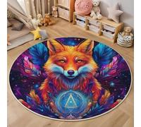 MIATCENRT Tapis Rond 80cm, Microfibre Douce Tapis Circulaire Psychédélique Art, Moquette Salon Chambre, Imprimés Espace Fox Antidérapant Lavable Moquette de Décoration, Bleu Violet foncé