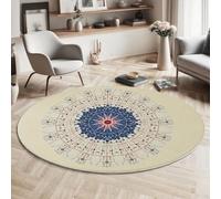 MIATCENRT Tapis Rond Déco, Impression de Art des Mandalas Lignes Géométriques Fleurs Interieur Antidérapant Tapis Chambre Salle de Jeux pour Enfants, Super Doux Absorbant, Beige, 100cm