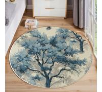 MIATCENRT Tapis Rond Déco, Impression de Nature Art Luxuriance Chênes Interieur Antidérapant Tapis Chambre Salle de Jeux pour Enfants, Super Doux Absorbant, Beige, 160cm