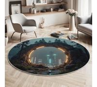 MIATCENRT Tapis Rond Déco, Impression de Science-Fiction Cité À Arche De Pierre Interieur Antidérapant Tapis Chambre Salle de Jeux pour Enfants, Super Doux Absorbant, Bleu foncé, 100cm