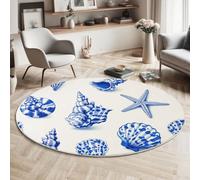 MIATCENRT Tapis Rond Dessins À La Main Coquille Saint-Jacques 180cm, Lavable Antidérapant Tapis Décoratif Rond Bleu pour Salon Chambre à Coucher, Doux Moquette pour Décoration Intérieure