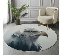 MIATCENRT Tapis Rond Diamètre 100cm, Portraits d'animaux Forêt D'Aigles De Mer Design, Bleu Noir Flanelle Rond Tapis Doux Résistant, Lavable Antidérapant pour Chambre à Coucher Salle à Manger