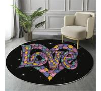 MIATCENRT Tapis Rond Lavable 160cm - Punk Rétro Lettre De Cœur, Moelleux et Antidérapant Tapis Circulaire pour Salon Couloir Salle d'étude Décorations Intérieures