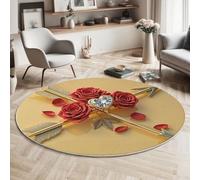 MIATCENRT Tapis Rond Lavable 180cm - Nature Morte De Luxe Rose Flèche d'or, Moelleux et Antidérapant Tapis Circulaire pour Salon Couloir Salle d'étude Décorations Intérieures