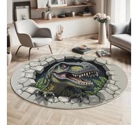 MIATCENRT Tapis Rond Lavable en Machine La Animal Dessin Animé Brisant Mur, Interieur Anti Slip Chambre à Coucher Salon Tapis d'Entrée Absorbant Antidérapant (160cm, Tyrannosaure Rex)