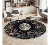MIATCENRT Tapis Rond Lavable en Machine La Rêve, Interieur Anti Slip Chambre à Coucher Salon Tapis d'Entrée Absorbant Antidérapant (100cm, Plantes Fleurs De Lune)