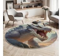 MIATCENRT Tapis Rond Lavable en Machine, Style Animaux Fantastiques Gris Interieur Anti Slip Chambre à Coucher Salon Tapis d'Entrée Absorbant Antidérapant (180cm, Dinosaures Sauvages)