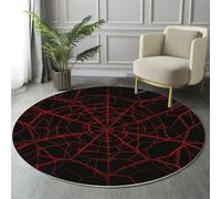 MIATCENRT Tapis Rond Lavable en Machine, Style Cyberpunk Interieur Anti Slip Chambre à Coucher Salon Tapis, Absorbant Antidérapant, Imprimé Fil Rouge Toile D'Araignée, Noir Rouge, 120cm
