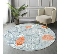 MIATCENRT Tapis Rond Lavable en Machine, Style Thèmes Océaniques Interieur Anti Slip Chambre à Coucher Salon Tapis, Absorbant Antidérapant, Imprimé Coquillages Vagues, Bleu-Orange, 80cm