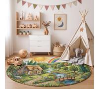 MIATCENRT Tapis Rond Maison De Campagne 180 cm Lavable Machine