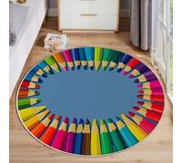 MIATCENRT Tapis Rond Minimalisme Crayons De Couleur pour Salon Chambre à Coucher - Tapis Rond Lavable en Machine Antidérapant, À Poils Courts et ne Perd Pas Ses Poils, 120cm